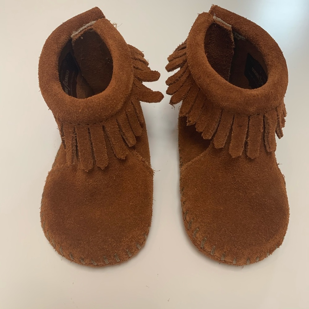 Minnetonka brown suede baby moccasins
